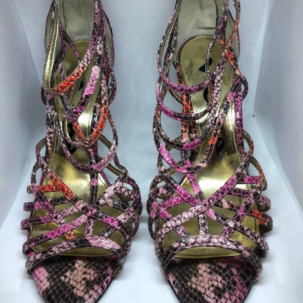 Nina Snakeskin Print Strappy Heels Size 6.5